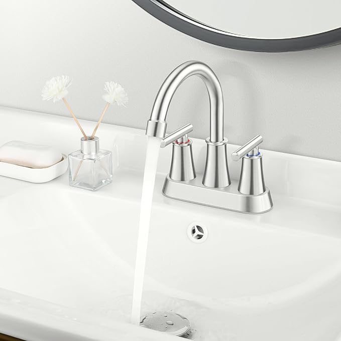 Herogo Bathroom Faucet for Sink 3 Holes Brushed Nickel, 4 Inch 2-Handle Centerset Bathroom Sink Faucet with Pop-Up Drain & Supply Hoses, 18/10 Stainless Steel, for RV Vanity Lavatory