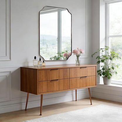 Brushed Bronze Scalloped Mirror, 26"x38" Bathroom Vanity Mirror, Antique Scalloped Mirror in Premium Stainless Steel Frame, Timeless Shape with Unique Flair, Hangs Vertically/Horizontally