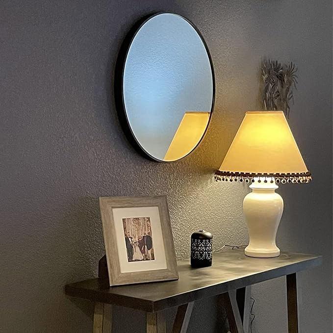 Small Round Mirror, 18 inch Circle Mirror, Matte Black Metal Frame | High Definition, Waterproof, Rust-resistant, Circular Wall Mirrors for Bathroom, Bedroom, Vanity, Nursery, Kids, Wall Décor