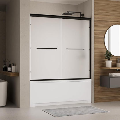 Royal Guard Double Sliding Shower Door 56-60" W x 58" H,Frosted&Matte Black | 6mm Frosted SGCC Tempered Glass,Nano Coating Easy Clean,Walk-in & Bathtub Use，Reversible Installation&Waterproof