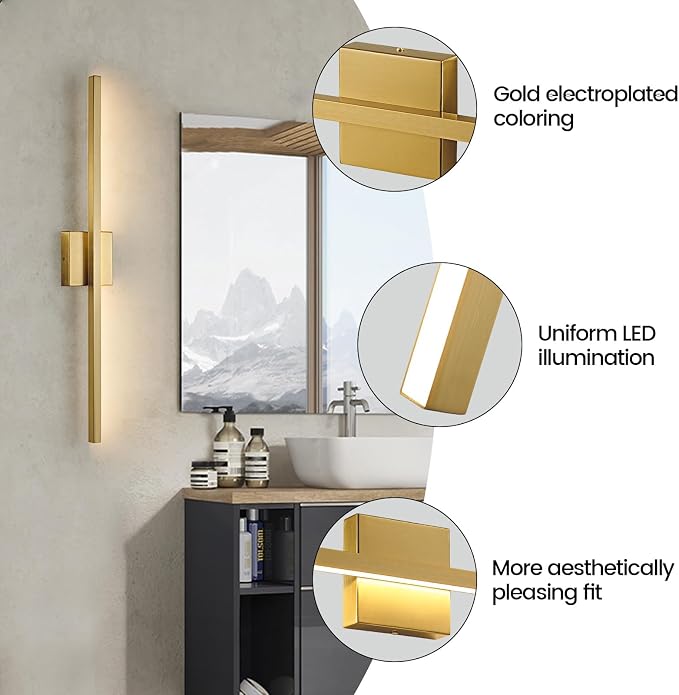 Epinl Gold Vanity Lights for Bathroom - 31.5 inch Brushed Gold Bathroom Light Fixtures Over Mirror 22W LED Dimmable Wall Sconce Lighting Fixture 5CCT Vanity Light Bar for Bathroom Bedroom