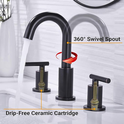 TRUSTMI 2 Handle 8 Inch Widespread Bathroom Sink Faucet, 3 Hole Brass Vanity Sink Faucet, Drain Include, Oil Rubbed Bronze