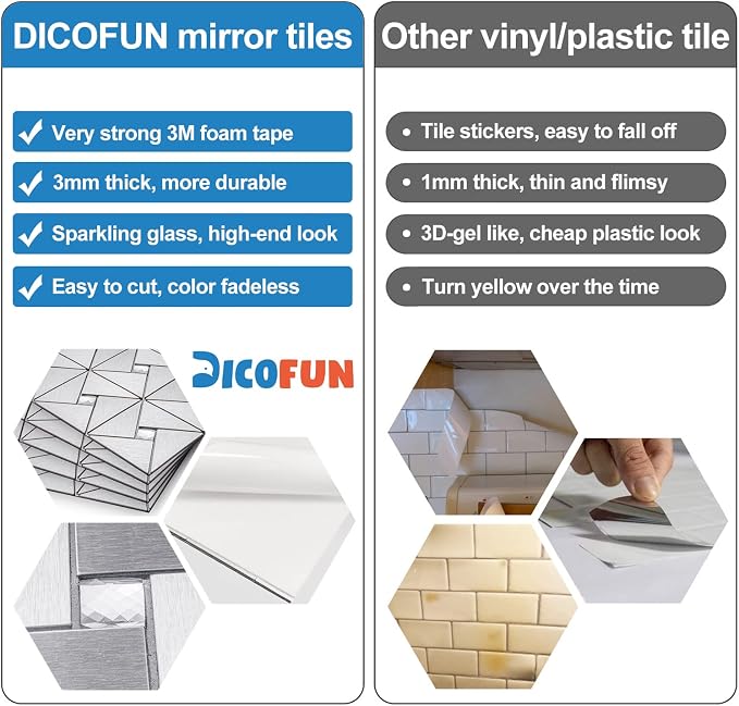 DICOFUN Peel and Stick Backsplash Metal Tile, Mixed Glass Self-Adhesive Mosaic Tiles, Stainless Steel Stick on Wall Tiles for Kitchen and Bathroom Backsplash, Mirror Décor (1)