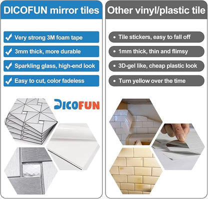 DICOFUN Peel and Stick Backsplash Metal Tile, Mixed Glass Self-Adhesive Mosaic Tiles, Stainless Steel Stick on Wall Tiles for Kitchen and Bathroom Backsplash, Mirror Décor (1)