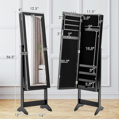 MAT EXPERT Jewelry Armoire Cabinet w/Full-Length Mirror, Jewelry Organizer Standing Mirror w/ 4 Shelves, 3 Adjustable Tilt Angles, Anti-toppling Device, Jewelry Cabinet for Bedroom, Living Room, Black