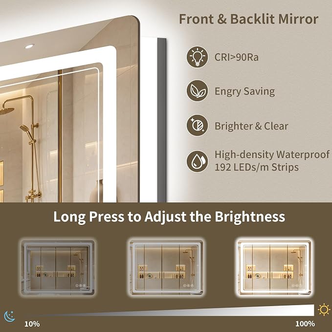 30"x30" LED Bathroom Mirror with Lights, Backlit + Front Lit, Anti-Fog, Lighted Bathroom Mirror for Wall, HD Shatterproof Tempered Glass, Dimmable, Memory Function (Horizontal/Vertical)