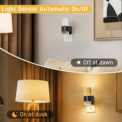 LED Night Light Plug in Wall - 2 Pack Nightlight with Dusk to Dawn Sensor 0-100LM Brightness Dimmable Lights for Bedroom Bathroom Hallway Kitchen Decor (Black)