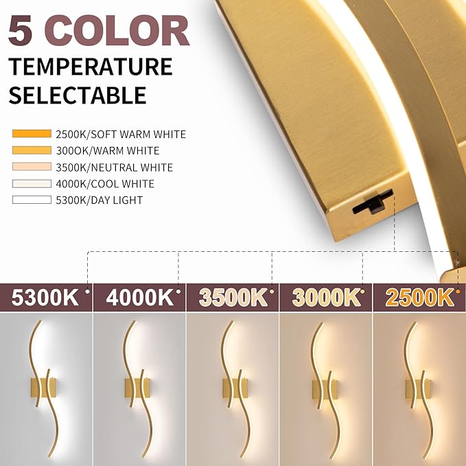 Bathroom Vanity Light Fixture, 26W 5CCT Dimmable Modern Led Bathroom Light Fixtures Over Mirror, LED Vanity Lighting Bar for Bathrooms (Gold, 31.5inch)