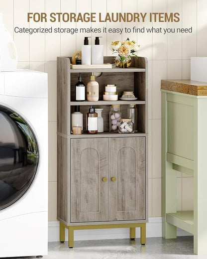 Hzuaneri Bathroom Storage Cabinet, Small Floor Cabinet with 2 Door | Toilet Paper Cabinets, Bathroom Organizer with Adjustable Shelf, for Small Spaces, Greige, Arch Door,7.1" Dx14.6 Wx32.7 H