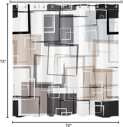 Black and Tan Geometric Shower Curtain with Hooks, Grey and White Abstract Striped on White Fabric Shower Curtain for Bathroom Decor Modern Minimalist Shower Curtain Set,72L X 72W inches