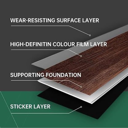 VallisCo Peel and Stick Vinyl Flooring 36 Pack 54 Sq.Ft, Waterproof Vinyl Flooring Peel and Stick for Office, Living Room, Bathroom, Kitchen - Unique Design, Easy to Install Floor, Brown