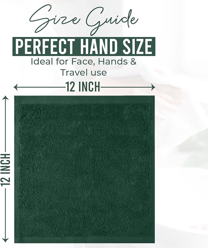 DAN RIVER 24 Pack Cotton Wash Cloths Set for Showering [12x12] Huntergreen | Lighter Weight, Quick to Dry, Super Soft & Absorbent Face Towels, Hotel Quality, Perfect for Bathroom, Gym, Spa