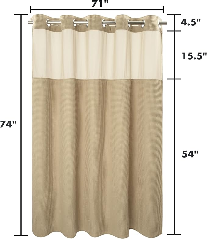 River Dream Linen Cotton Blend Fabric Shower Curtain Set with Liner, 71x74 | Waffle Weave, No Hook Needed, with Snap in Replacement Liner, Top Sheer Window, Hotel Quality Fabric for Bathroom