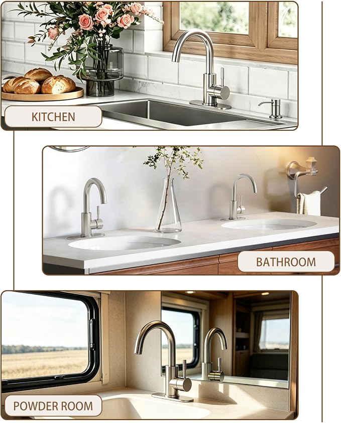 Bathroom Faucets, Bar Sink Faucet Single Hole for Bathroom Kitchen Campers with Pop-Up Drain Hose, Suitable for Farmhouse Vanity Lavatory