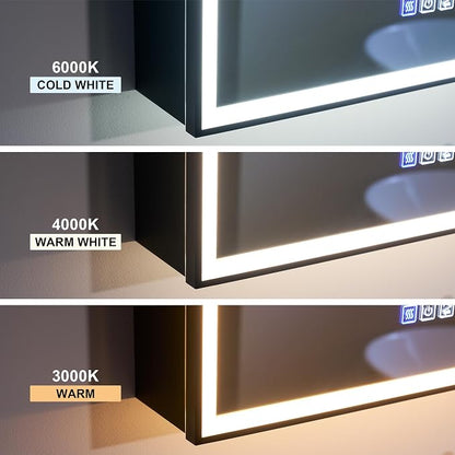 24" X 30" LED Mirrored Medicine Cabinet, Medicine Cabinets with Lights for Bathroom, Defogging Function Mirror Cabinet, Bathroom Medicine Cabinet with USB Port & Outlet, Left Opening Doors