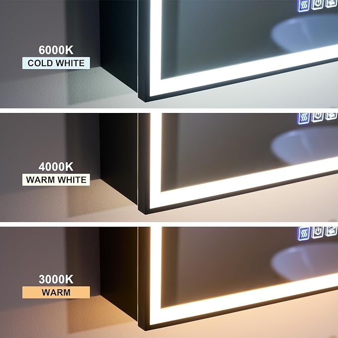 36" X 30" LED Mirrored Medicine Cabinet, Bathroom Medicine Cabinets with Lights for Bathroom, Defogging Function Mirror Cabinet, Medicine Cabinet with USB Port & Outlet, Double Doors