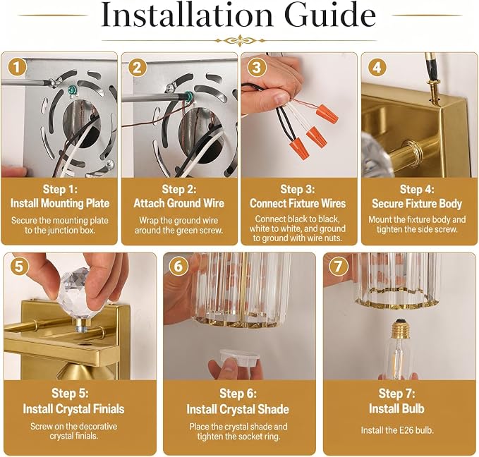 Lxybcce Modern Crystal Bathroom Vanity Light, 14In 2-Lights Bathroom Light Fixtures, Gold Vanity Light Fixtures Over Mirror, Easy Installation & Shadow-Free Illumination for Bathroom Mirror Decor