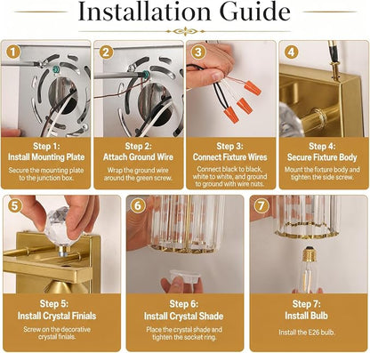 Lxybcce Modern Crystal Bathroom Vanity Light, 14In 2-Lights Bathroom Light Fixtures, Gold Vanity Light Fixtures Over Mirror, Easy Installation & Shadow-Free Illumination for Bathroom Mirror Decor
