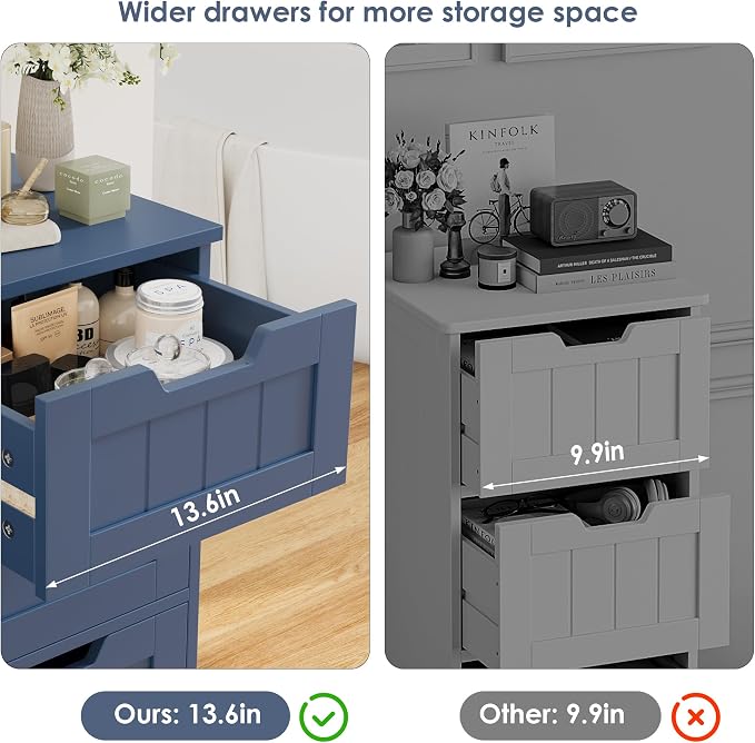 FOTOSOK Bathroom Cabinet, Bathroom Storage Cabinet with 5 Drawers, Blue | Narrow Bathroom Storage with Cut-Out Handles, 11.8” x 15.7” x 40.1”, Slim & Small Floor Cabinet for Laundry/Hallway