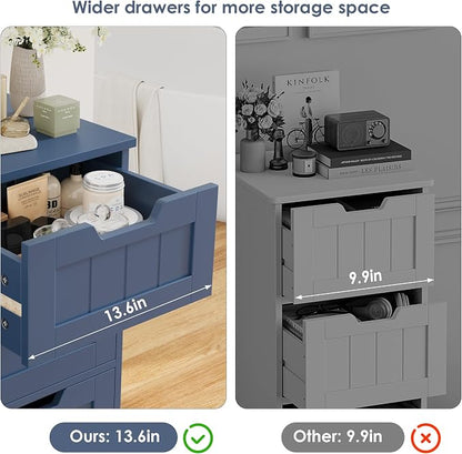 FOTOSOK Bathroom Cabinet, Bathroom Storage Cabinet with 5 Drawers, Blue | Narrow Bathroom Storage with Cut-Out Handles, 11.8” x 15.7” x 40.1”, Slim & Small Floor Cabinet for Laundry/Hallway