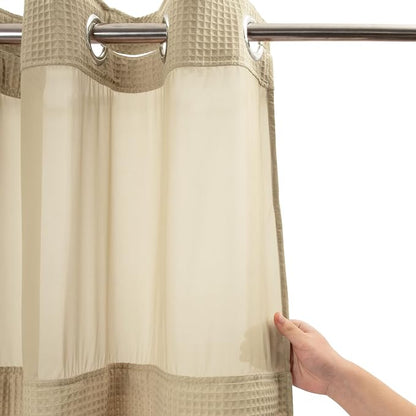 River Dream Linen Cotton Blend Fabric Shower Curtain Set with Liner, 71x74 | Waffle Weave, No Hook Needed, with Snap in Replacement Liner, Top Sheer Window, Hotel Quality Fabric for Bathroom