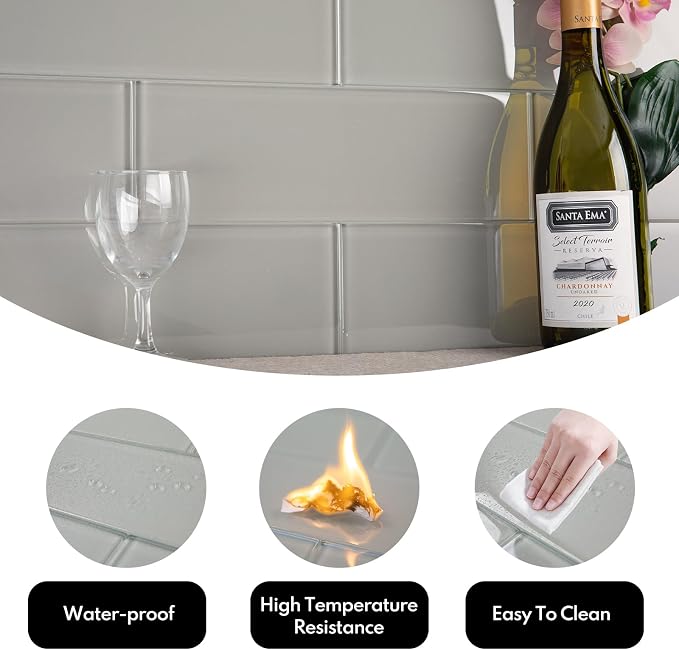 Warm Grey Glass Subway Tile, Glass for Bathroom Kitchen Shower Backsplash Wall, 4 x 12 Inches, 4 Sq.Ft.