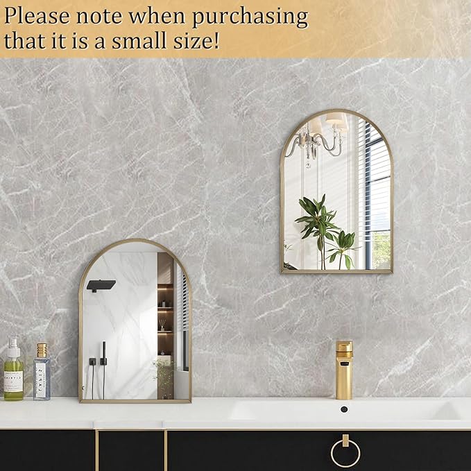 Bathroom Arched Wall Mirror Brushed Metal Vanity Wall Mounted Mirror for LivingRoom Bedroom Entryway Room Vanity Home Decor 16"x12"