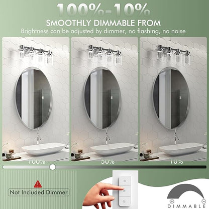 Quntis 4-Light Chrome Bathroom Vanity Light with 5 Color Modes, Dimmable Modern Bathroom Lighting Fixture Over Mirror, 28 Watts Eye Protection LED Wall Lamp 27 Inch (UL Certified, Bulbs Included)