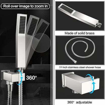 Chrome Shower System Rain Faucet Set with Tub Spout, 10 inch | All-Metal Wall Mounted Bathroom Shower Faucet Set with Safe Pressure Balance Valve, Water Saving High Pressure Rainfall Head