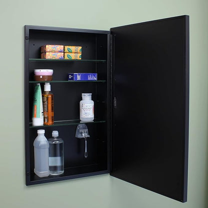 Fox Hollow Furnishings 16x26 Parker Metro Metal Framed Rectangle Recessed Bathroom Medicine Cabinet, Floating Mirror, 14x24 in-Wall Opening, Steel, Adjustable Glass Shelves, Magnet Close, Black
