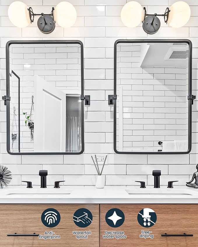WOWOW Waterfall Bathroom Faucet 3 Holes 8Inch Widespread Bathroom Sink Faucet, Two Handles Lavatory Vanity Sink Faucets with Pop-up Drain & Supply Hoses, Modern Faucet Mixer Taps Oiled Rubbed Bronze
