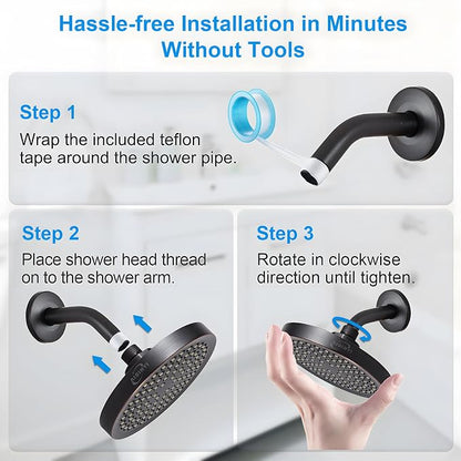 6" High Pressure Rain Shower Head, Luxury Oil Rubbed Bronze Finish | 6 Inch Fixed Bathroom Showerhead, Adjustable Replacement, 90 Anti-Clog Nozzles, Removable Restrictor, Tool-Free Easy Install