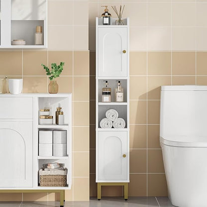 Hzuaneri Slim Bathroom Storage Cabinet, Narrow Bathroom Organizers,2 Doors | Narrow Bathroom Storage with 4 Adjustable Feet, Laundry Room Organization for Small Space,Kitchen, White BC22413G