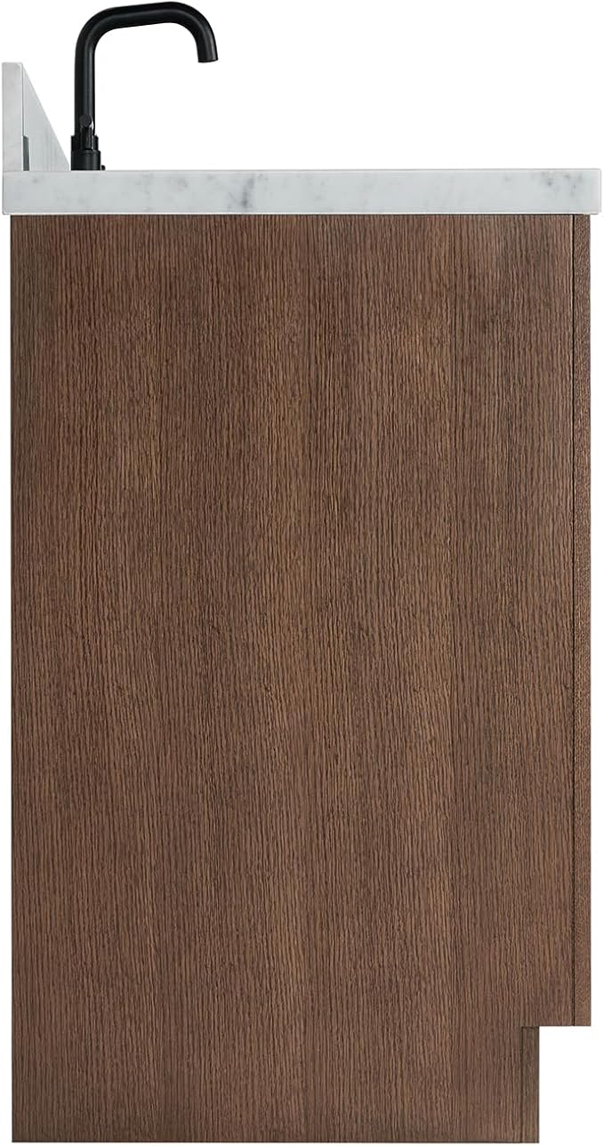 ARIEL Hepburn 60-inch Bathroom Vanity with Sink,Solid Wood, 1.5-inch Italian Carrara Marble Countertop, Single Rectangular Porcelain Sink, 2 Soft Closing Doors, 9 Dovetail Drawers, Brown Oak