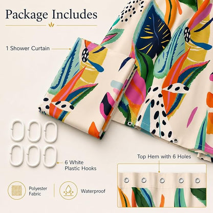 Colorful Abstract Shower Curtain, Floral Boho Modern Asthetic Plant Bathroom Curtain, Waterproof Polyester Fabric Shower Curtain Set with Hooks 36x72 Inch