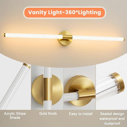 Gold Wall Sconces Set of 2 Hardwired LED Vanity Light 39"