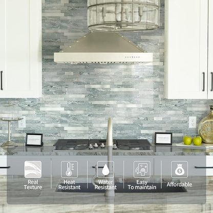10 - Sheet Peel and Stick Backsplash Wall Tile, PVC Kitchen Backsplash, Stick on Tiles for Backsplash Kitchen (12'' X 12'', Polished Cyan)