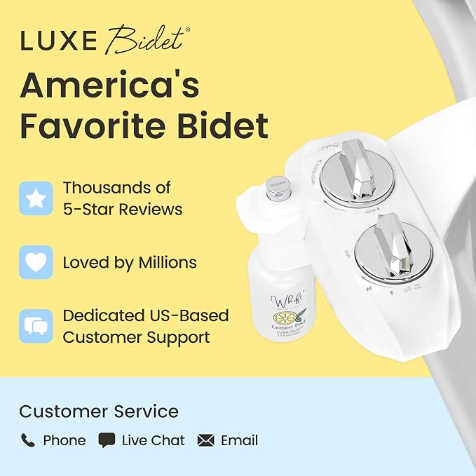 LUXE Bidet WHIFT 120 Bidet - Deodorizing EZ-Lift Bidet Attachment, Chrome | Non-Electric, Built-In Deodorizing Spray, Cold Water, Lemon Refill Included, Patented Easy Slide-In Install, Rear Wash