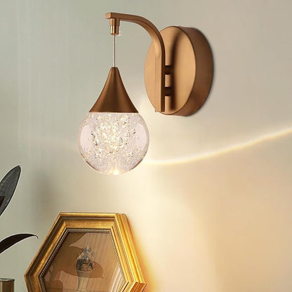 Modern Waterdrop Wall Light, 5W Led Wall Sconce Bubble Glass Wall Lamp for Bedroom, Living Room, Hallway, 3300k Warm White | Dimmable | Matte Brass