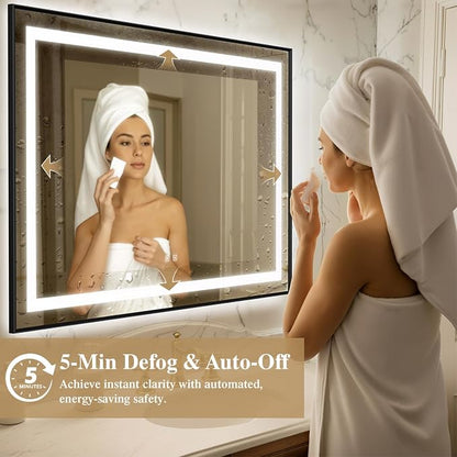 36X36 Inch LED Bathroom Mirror with Lights, Black Frame Frontlit+ Backlit Bathroom Vanity Mirror for Wall, Ultra-Clear Tempered Glass, Shatter-Proof, Anti-Fog and Memory Function, ETL Listed | Bathroom Vanity Mirror for Wall, Ultra-Clear Tempered Glass...