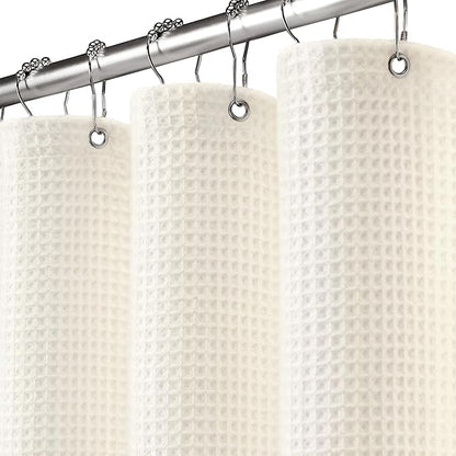 Long Waffle Shower Curtain - Ivory Cotton Texture Fabric Heavyweight Shower Curtains for Bathroom,72Wx78L