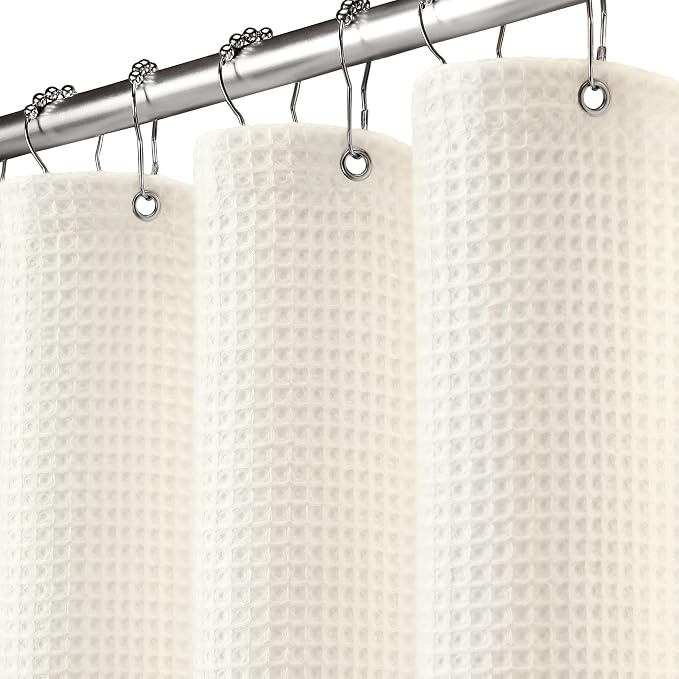 Waffle Weave Shower Curtain - Ivory Cotton Fabric Texture Heavyweight Shower Curtain for Bathroom,Washable, 48Wx72L