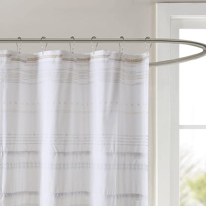 INK+IVY NEA Shower Curtain for Bathroom, Cotton, 72 x 72, Off White/Gray | Adds Privacy, Machine Washable, Striped Pattern, Boho, OEKO-TEX Certified