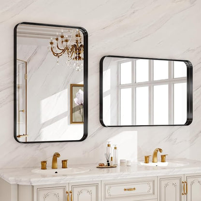 Bathroom Mirror for Wall, 30x20 Inch Rectangle Mirror,Matte Black Metal Framed Bathroom Vanity Mirror for Restroom Farmhouse, HD Tempered Glass,Anti-Rust Aluminum Alloy Mirror