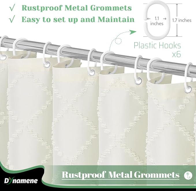Stall Boho Farmhouse Shower Curtain Tufted Geometric 36"x72" Cream | Narrow Half Size, Elegant Tassel, Soft Lightweight Textured Fabric, Water Repellent, Washable, for Bathroom/Dorm 6 Hooks