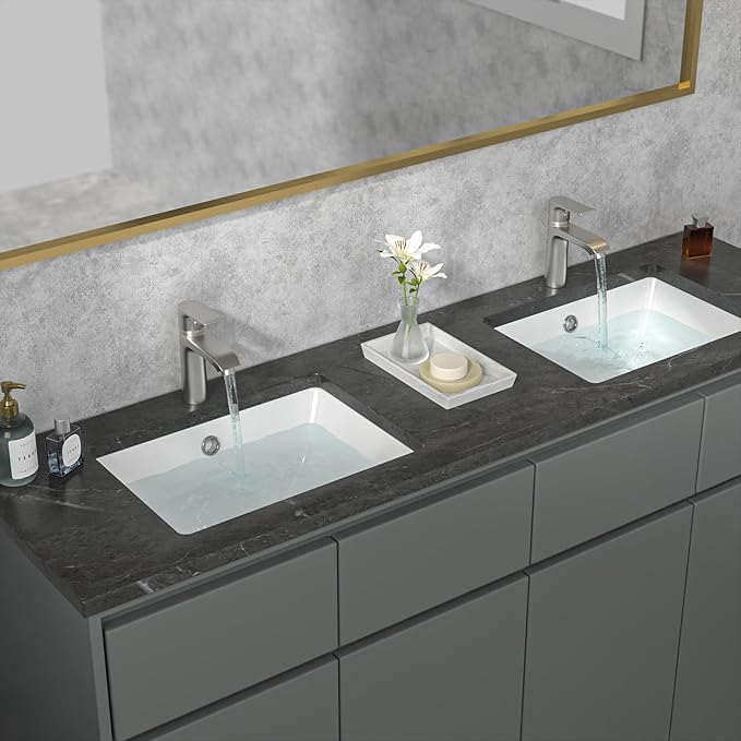 Sarlai Undermount Bathroom Sink Rectangular - 20 x 15 Inch Bathroom Sink Rectrangle Undermount Pure White Porcelain Ceramic Lavatory Vanity Vessel Sink
