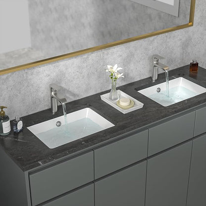 Sarlai Undermount Bathroom Sink Rectangular - 20 x 15 Inch Bathroom Sink Rectrangle Undermount Pure White Porcelain Ceramic Lavatory Vanity Vessel Sink