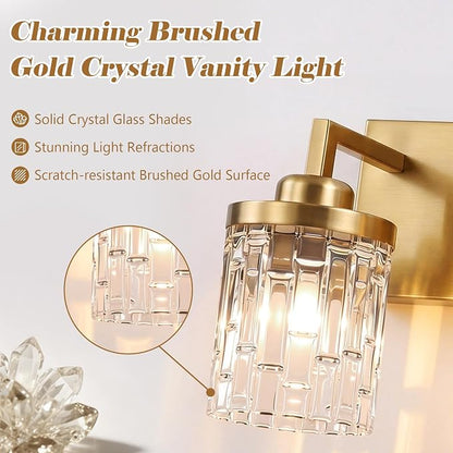 maesta Gold Bathroom Light Fixture,4 Light Modern Vanity Light Over Mirror | Modern Vanity Light, Gold Metal & Crystal Glass Fixture, Anti-Rust, Easy to Install for Bathroom Hallway Bedroom Entryway