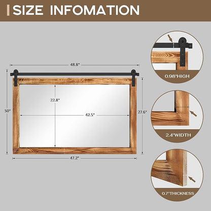 COGOOD Farmhouse Bathroom Mirrors for Over Sink - 30 x 49 Brown | Rustic Barn Door Wood Framed Vanity Mirror for Entryway, Living Room, Bedroom, Dresser Wall Decor