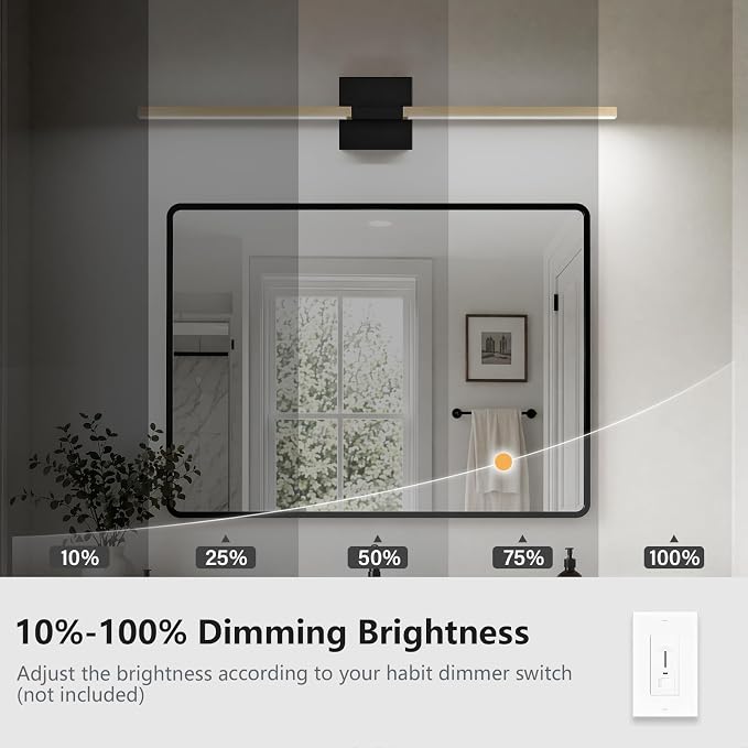 Black Gold Bathroom Vanity Light, 24 Inch LED Light Bar Over Mirror | Modern Bathroom Light Fixture Over Mirror for Vanity, 360° Rotatable Dimmable LED Wall Mounted Lighting, ETL Certified
